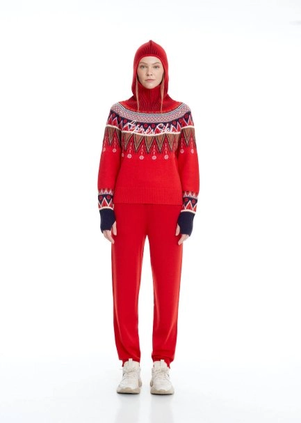 Yıldız Nakışlı Kırmızı Lacivert Merino Yün Bere - 2