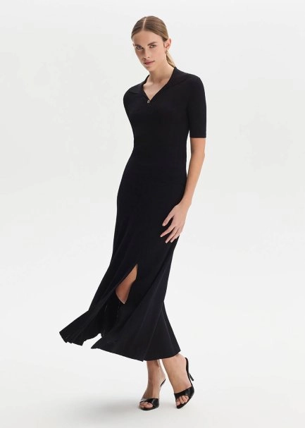 Yırtmaç Detaylı Siyah Triko Etek - 2