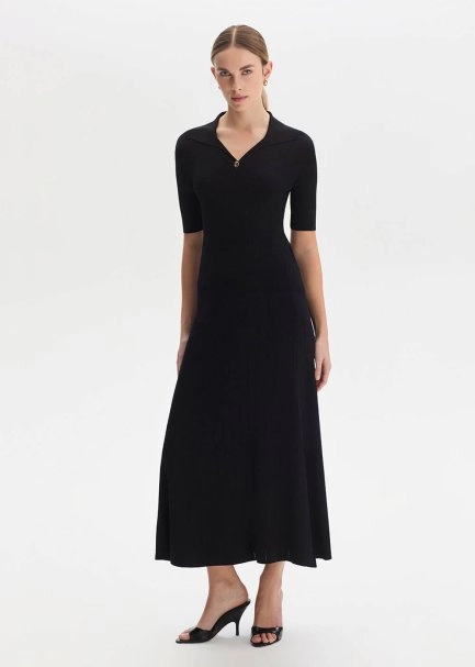 Yırtmaç Detaylı Siyah Triko Etek - 1