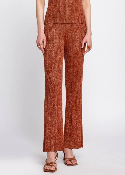 Yırtmaç Detaylı Tarçın Rengi Triko Pantolon - 1