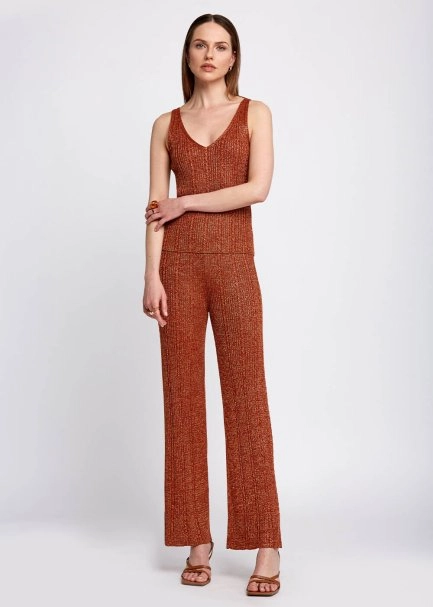 Yırtmaç Detaylı Tarçın Rengi Triko Pantolon - 2