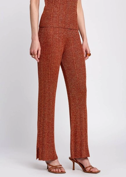 Yırtmaç Detaylı Tarçın Rengi Triko Pantolon - 4