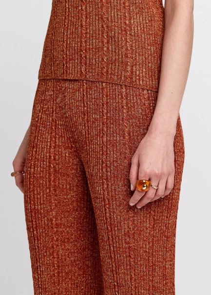 Yırtmaç Detaylı Tarçın Rengi Triko Pantolon - 6