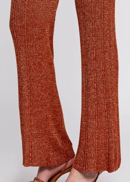 Yırtmaç Detaylı Tarçın Rengi Triko Pantolon - 7