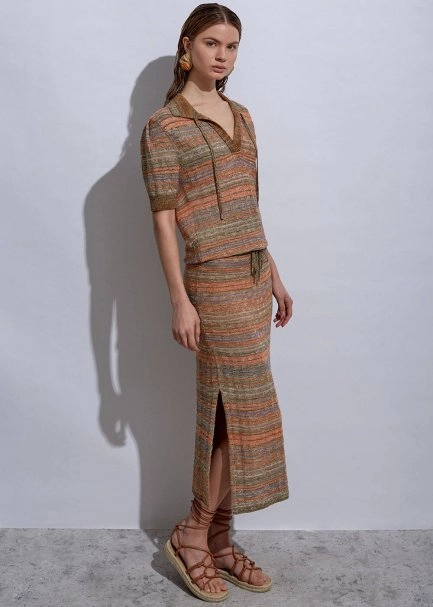 Yırtmaç Detaylı Tarçın Rengi Triko Etek - 4