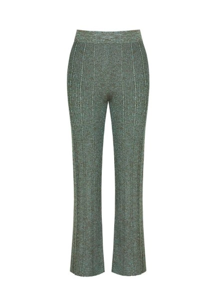 Yırtmaç Detaylı Yeşil Triko Pantolon - 8