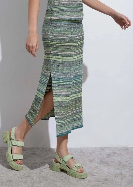 Yırtmaç Detaylı Yeşil Triko Etek - 6