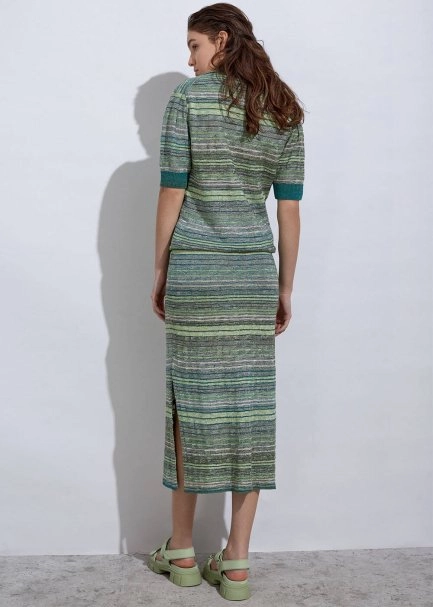 Yırtmaç Detaylı Yeşil Triko Etek - 7