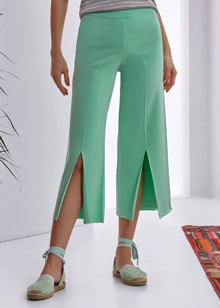 Yırtmaç Detaylı Yeşil Trıko Pantolon - 1