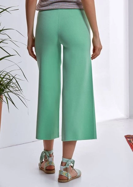 Yırtmaç Detaylı Yeşil Trıko Pantolon - 3