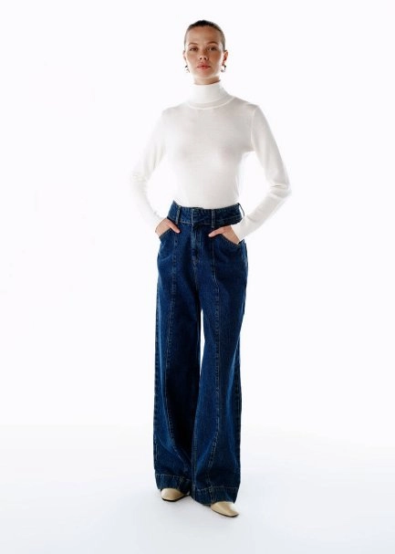 Yüksek Bel Mavi Denim Pantolon - 1