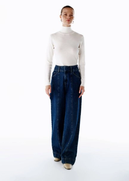 Yüksek Bel Mavi Denim Pantolon - 3