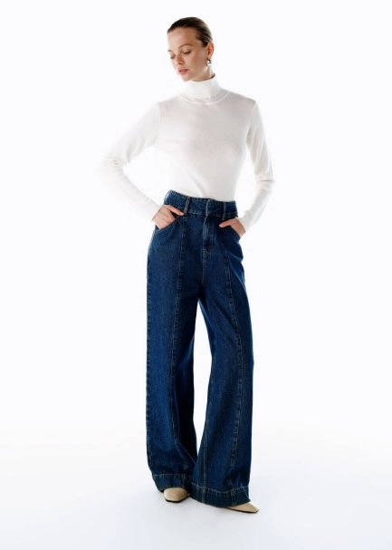 Yüksek Bel Mavi Denim Pantolon - 4