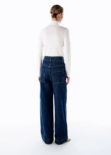 Yüksek Bel Mavi Denim Pantolon - 5