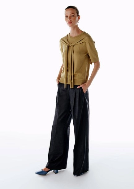 Yüksek Bel Yün Pantolon Gri - 2