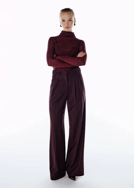 Yüksek Bel Yün Pantolon Mürdüm - 3