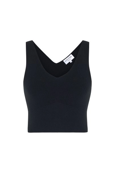 Yüksek Rib Bel Siyah Crop Triko Üst - 6