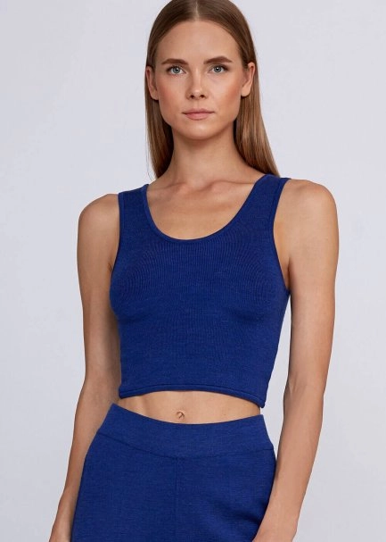 Yün Karışımlı Mavi Triko Crop Üst - 6