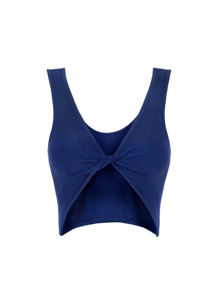 Yün Karışımlı Mavi Triko Crop Üst - 8