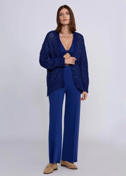 Yün Karışımlı Örgü Detaylı Lacivert Triko Hırka - 5