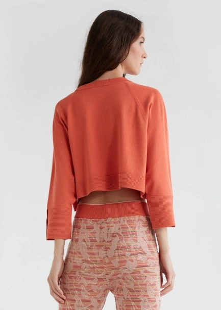 Bol Kesim Mercan Rengi Crop Triko Üst - 3