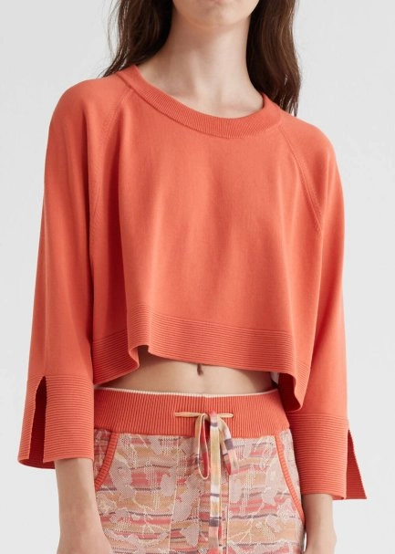 Bol Kesim Mercan Rengi Crop Triko Üst - 7