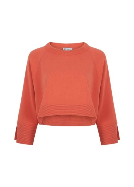 Bol Kesim Mercan Rengi Crop Triko Üst - 8