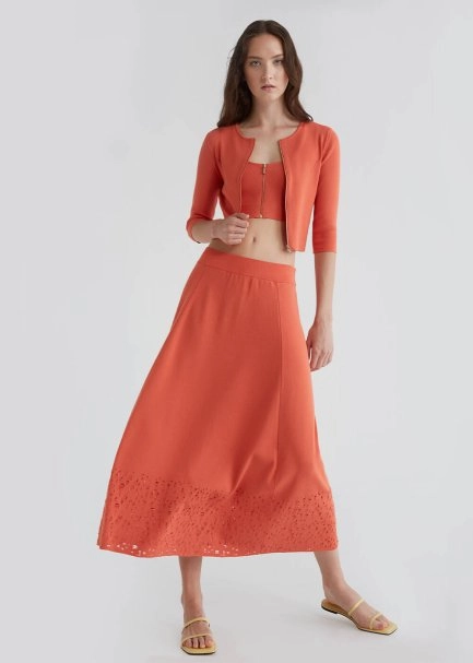 Zip Front Fitted Coral Cropped Knit Cardigan - 2