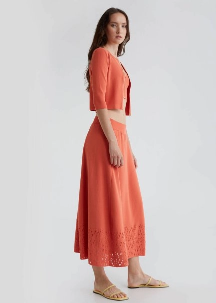 Zip Front Fitted Coral Cropped Knit Cardigan - 5