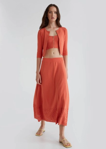 Zip Front Fitted Coral Cropped Knit Cardigan - 6