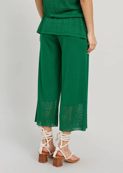 Zümrüt Yeşili Yazlık Crop Triko Pantolon - 3