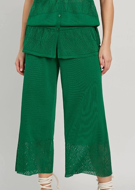 Zümrüt Yeşili Yazlık Crop Triko Pantolon - 7