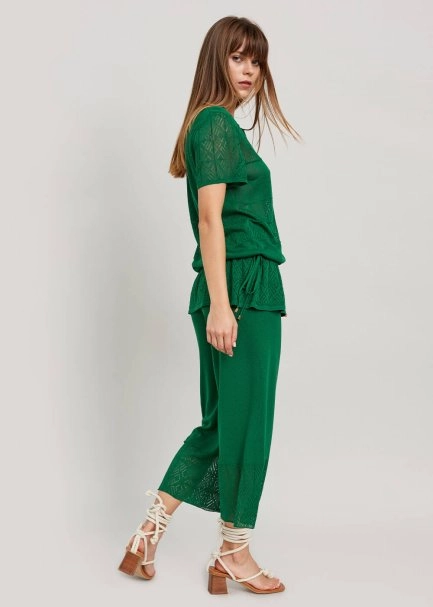 Zümrüt Yeşili Yazlık Crop Triko Pantolon - 6