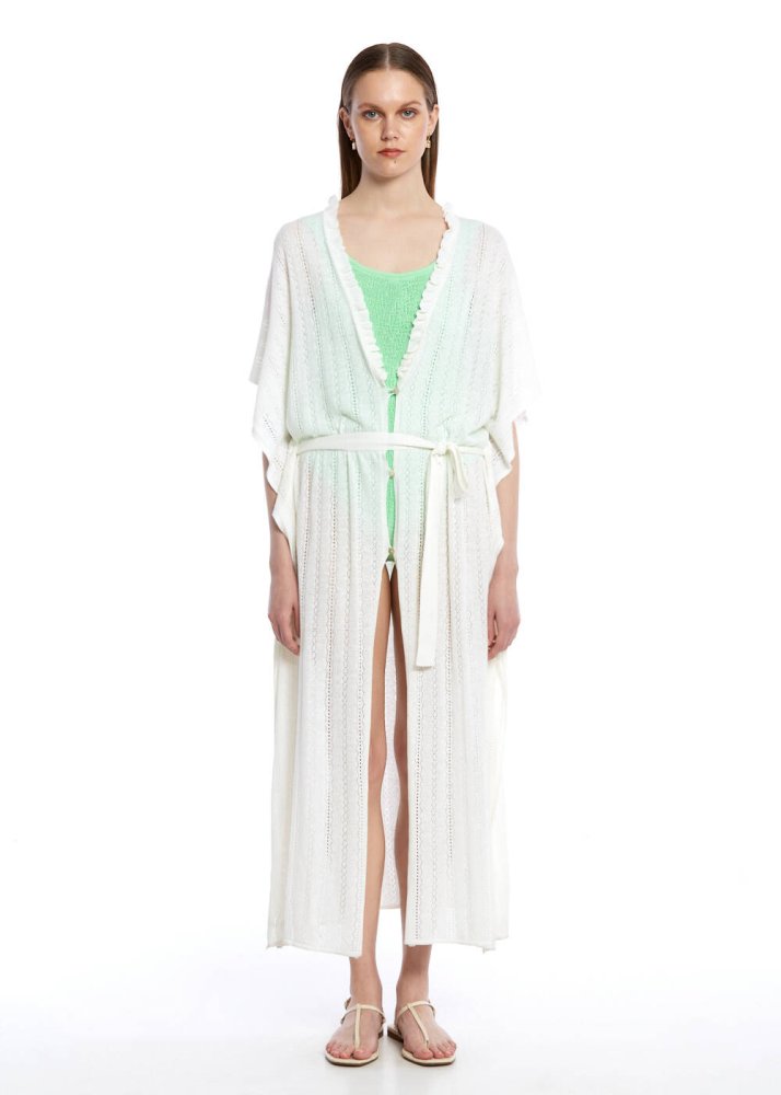 KNITSS - Ajur Örgü Beyaz Triko Kaftan