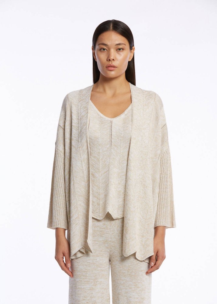 KNITSS - Ajur Örgülü Oversize Bej Triko Hırka