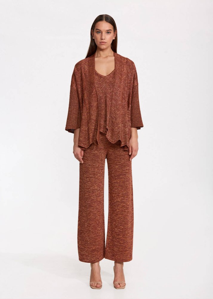KNITSS - Ajur Örgülü Oversize Bronz Triko Hırka