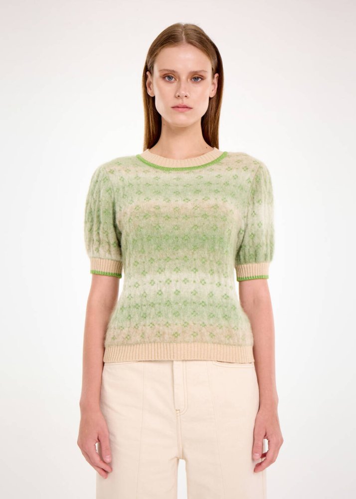 KNITSS - ALPACA BLEND TEAL DEGRADE KNIT TOP