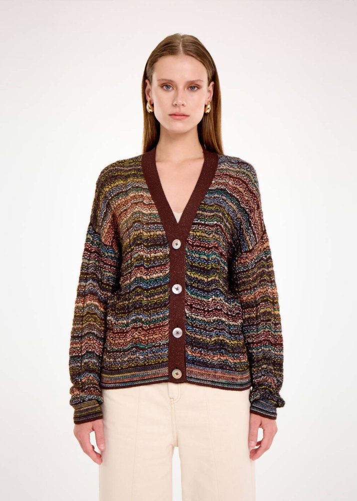 KNITSS - Alpaka Karışımlı Kahve Renk Geçişli Triko Hırka