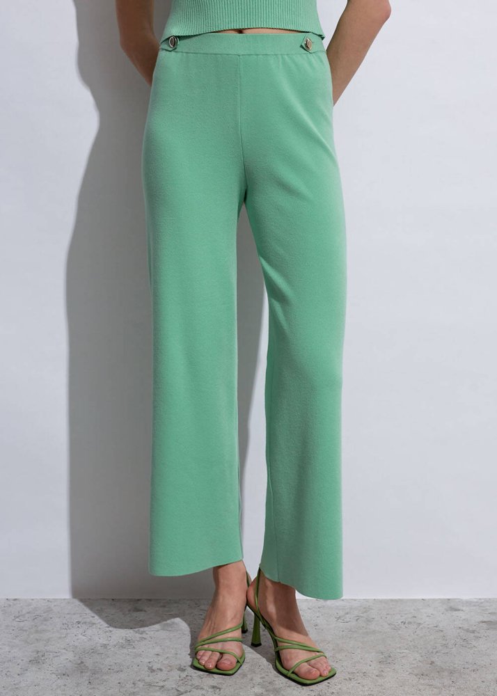 KNITSS - Apolet Detaylı Yeşil Triko Pantolon