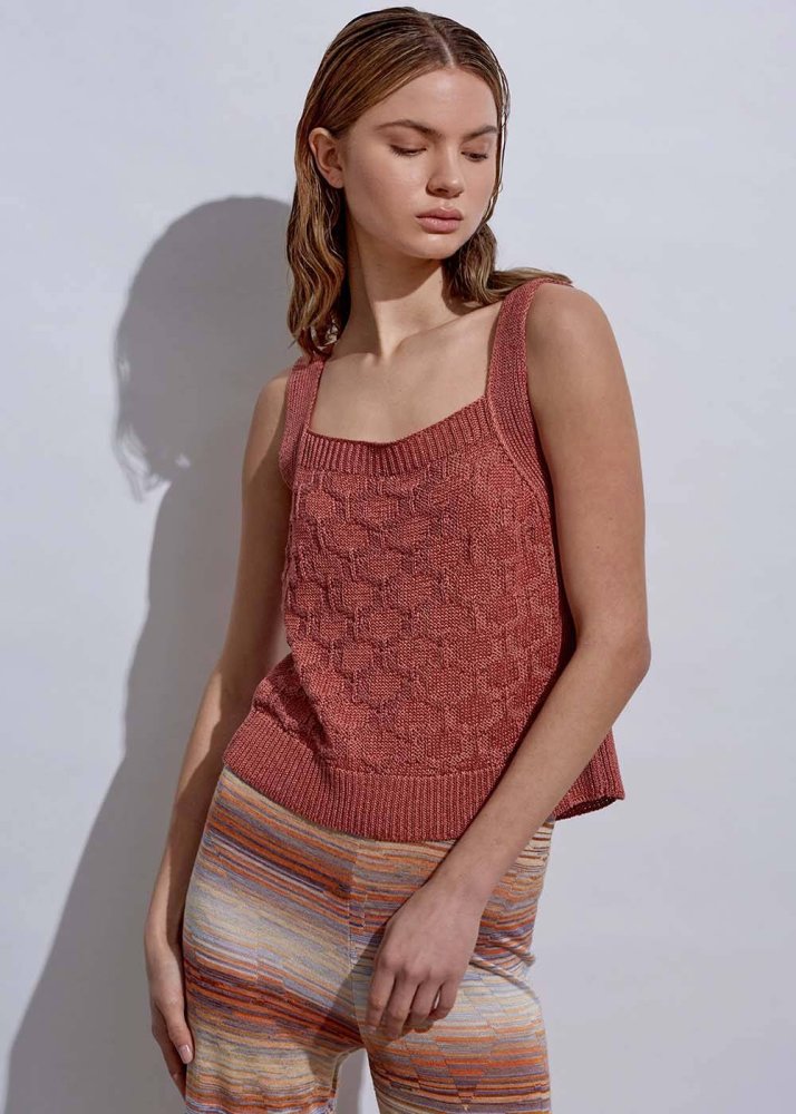 KNITSS - Askılı Keten Pembe Triko Üst