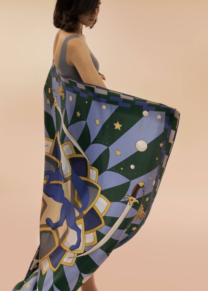 PHERAHS - AUTHENTIC PATTERNED PHERAHS LOGO PURE SILK SCARF