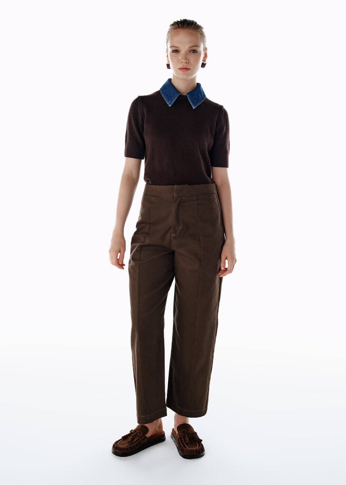 KNITSS - BARREL LENG PANTS LODEN