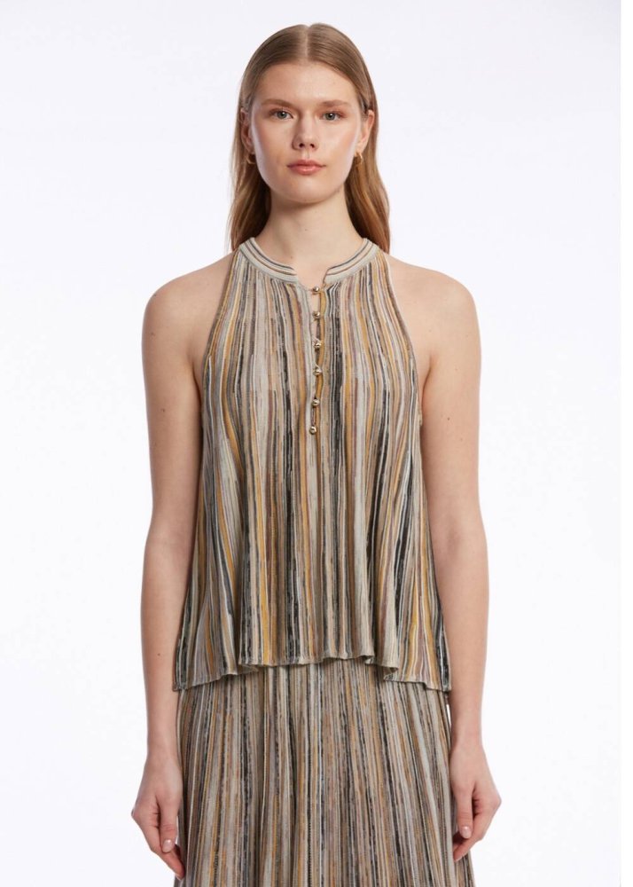 KNITSS - Bej Renk Bloklu Triko Üst