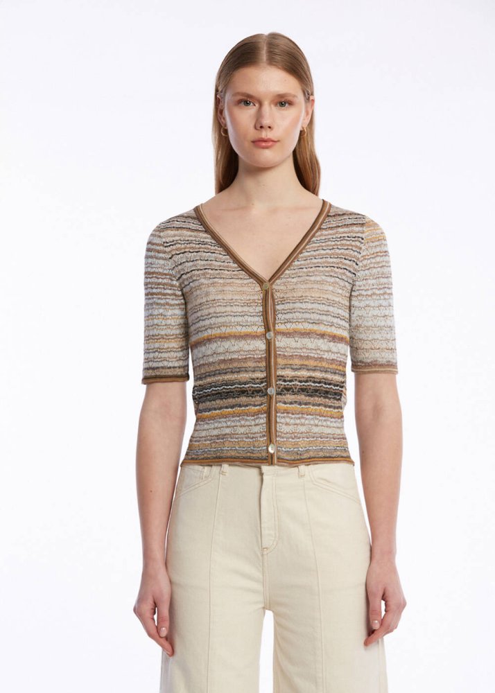 KNITSS - Bej Renk Geçişli Triko Hırka