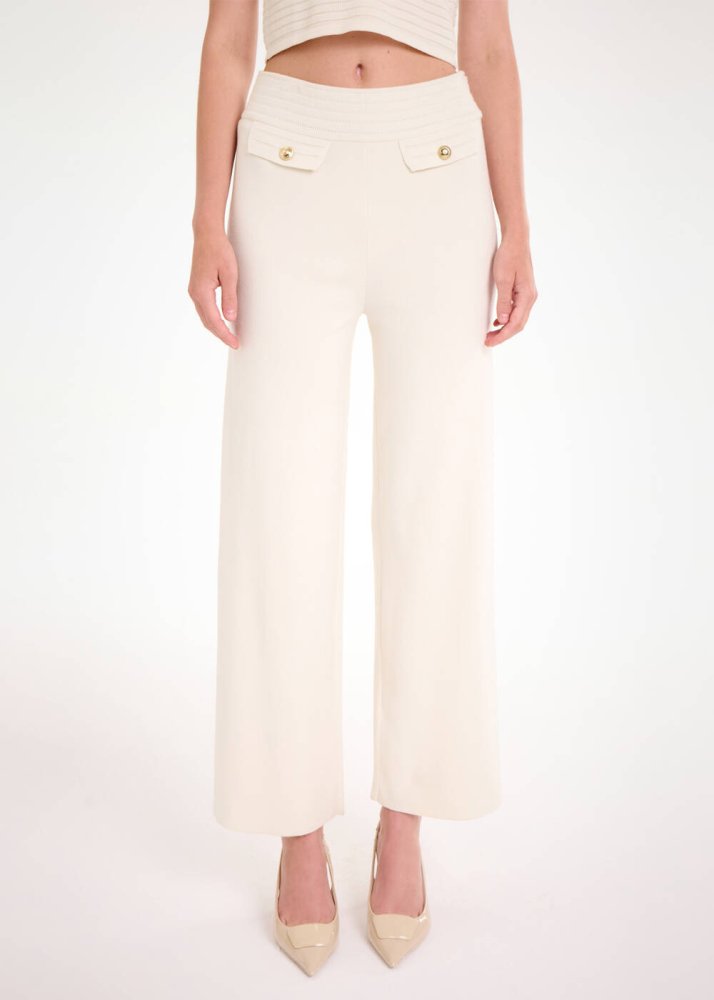 KNITSS - BELT DETAILED ECRU KNIT PANTS