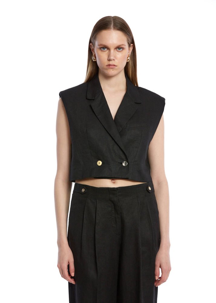 KNITSS - BLACK LINEN VEST