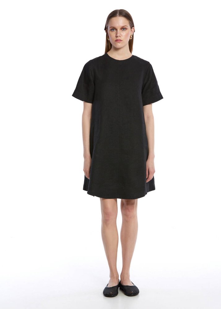 KNITSS - BLACK MINI LINEN DRESS