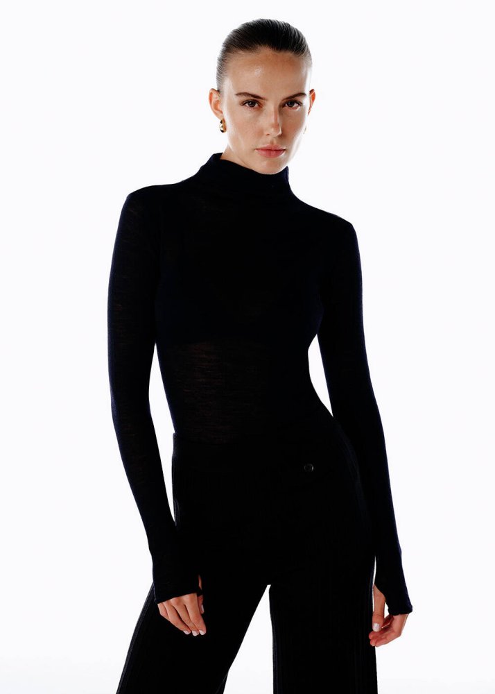 KNITSS - BLACK ULTRAFINE MERINO WOOL BLEND KNIT TOP