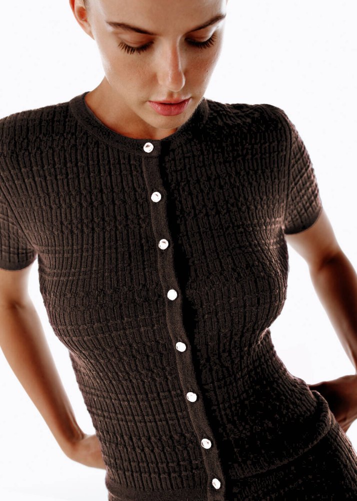 KNITSS - BUTTON CLOSURE COFFEE KNIT TOP