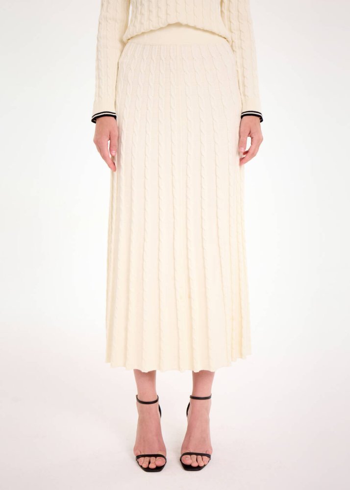 KNITSS - CABLE CONTRAST MIDI LEG PANNA KNIT SKIRT